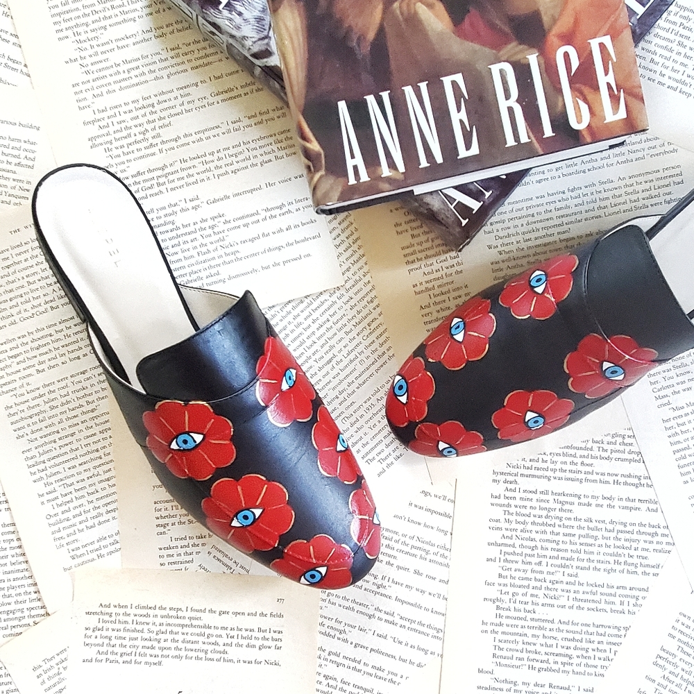 NEW ALEPEL Hand Painted Evil Eye Leather Mules